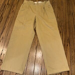 C.C. Filson Solid Brown Pleated Front Khaki Pants Men 100% Cotton Size 34/28